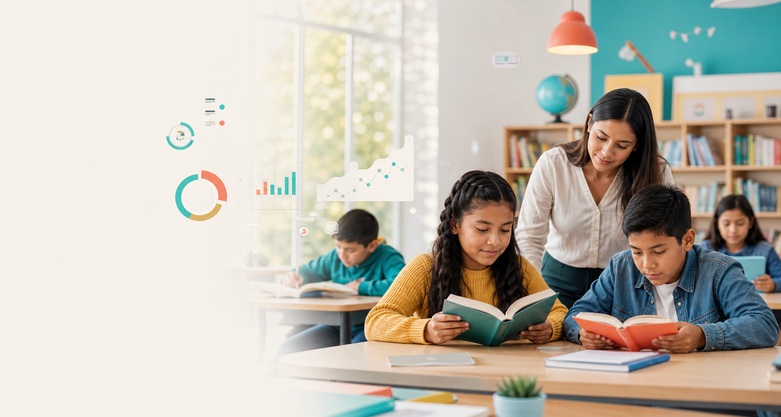 Docente revisando el progreso lector de estudiantes en AulaNexo